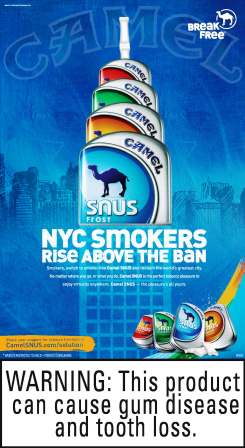 A Camel Snus Chiller set on its side is taller than Mayor Bloomberg