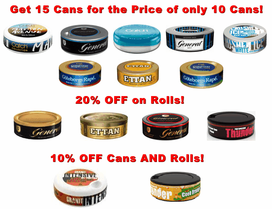 April snus sale!  5 cans free.  Buy snus on sale.  Discount snus.  Swedish snus