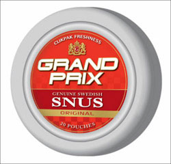 The Grand Prix Hockey Puck Container with it's mummified snus.