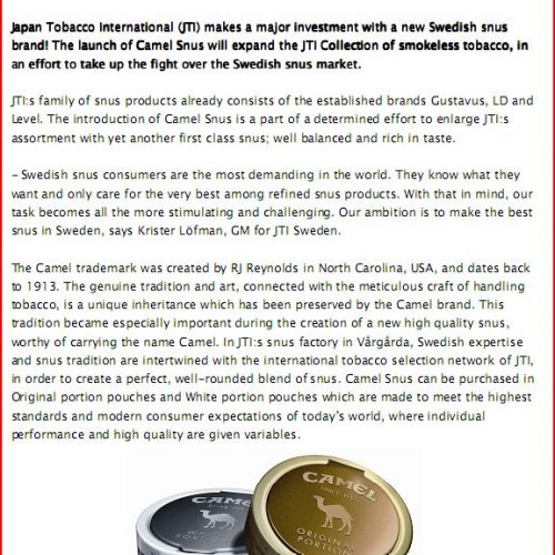 CAMEL Snus by JTI – a great tasting new Premium Swedish Snus.